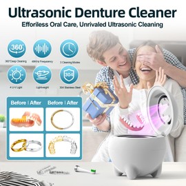 Granbo Retainer Cleaner Machine, Ultrasonic Retainer Cleaner for Dentures, Mouth Guards, Braces, Toothbrush Heads, Jewelry with 180ML Capacity, 48kHz Portable Dental Cleaning Pod, White