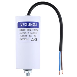 VEXUNGA 60uF 450V Starting Capacitor CBB60 Capacitor 60µF 450 Volt Motor Capacitor 55 x 120 mm Capacitors Cable M8 for Electric Motor