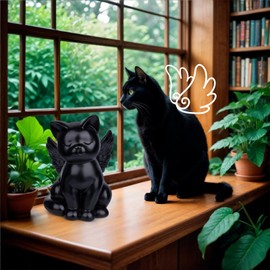 Hkojewp Black Cat Urn for Ashes - Sleeping Angel Memorial Figurine, Cremation Funeral Statue for Pet Lovers