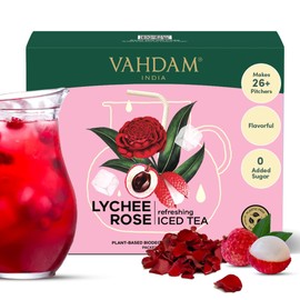 VAHDAM Lychee Rose Iced Tea - 26 Pitcher Tea Bags | Zero Sugar | Makes 52 Quarts | Blended with Pure Lychee & Rose | Best for Mocktails & Cocktails | Plant-Based Biodegradable Tea Bags