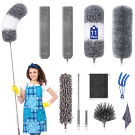 DTZERT Microfiber Duster Kit (11PCS) - Washable Dusters with Extension Pole (30 to 100 in) for Cleaning Ceilings, Fans, Furniture
