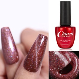 VERONNI Red Glitter Cat Eye Gel Nail Polish,Diamond Reflective Magnetic UV Gel Polish Shimmer Sparking Cat Eye Gel Nail Polish Soak Off UV LED Gel Nail 10ml (09 Wine)