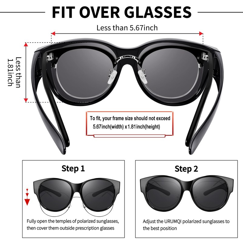 URUMQI Polarized Sunglasses Fit Over Glasses for Women Round Cat