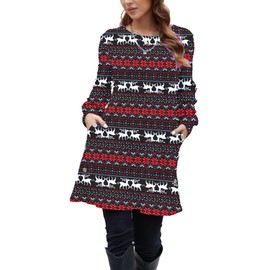 Kikibell Christmas Reindeer Long Sleeve Dress Christmas Costumes for Women Christmas Party Dresses for Women Long Sleeve Dress