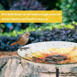 MUMTOP Bird Baths for Outdoors, Glass Birdbath Birdfeeder Bowl with Metal Stake for Outside Garden Yard Lawn Sunflower Butterfly Decor