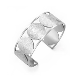 LIKGREAT Saint Benedict Bracelet Adjustable Cross Exorcism Medal Bracelet Bangle Catholic Protection Amulet Jewellery for Men Women (Sliver)