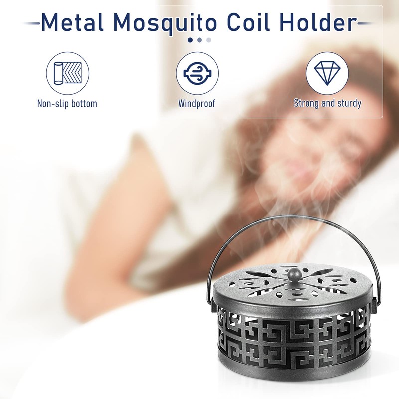 Retyion Exquisite Metal Mosquito Coil Holder Long-Lasting Coil Incense Burner