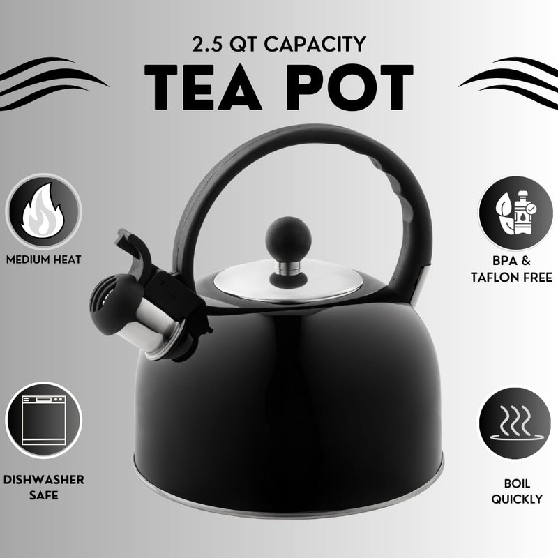 Venoly 2.5 Liter Whistling Tea Kettle - Modern Stainless Steel