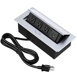 KYHSHJ Connection Box Desktop Pop Up Outlet with 3 * 15A Receptacle，2.1A 1 USB-A Ports &1 USB-C Port，Corrosive Resistant Hardware,Silver