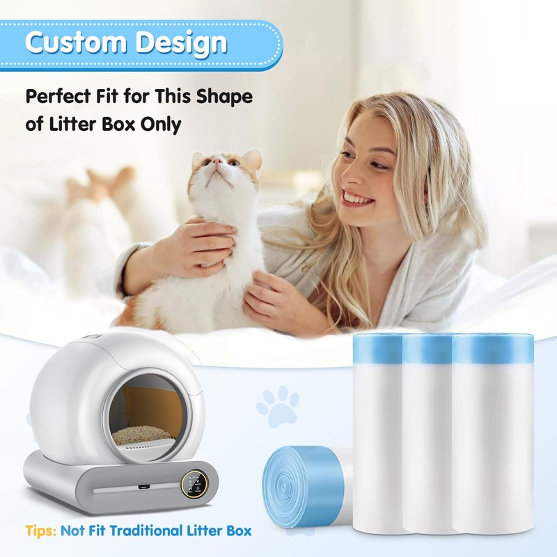 Self-Cleaning Litter Box, Drawstring Litter Box Liners, 60 Count Waste