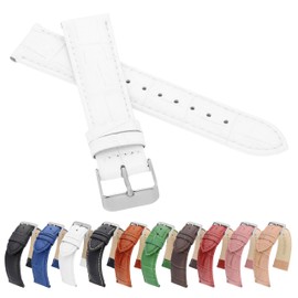 MARCHEL Croco LM Leather Strap Black Brown White Red Blue Green Crocodile Pattern Watch Strap Cowhide, White, Classic
