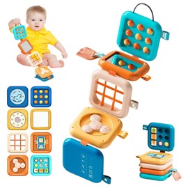 Montessori Motor Skills Cube Toy from 1 Year, 8-in-1 Busy Board & Motor Skills Toy for Babies and Toddlers, Travel Toy from 1 Year, Activity Board Educational Toy, Gift for Boys and Girls