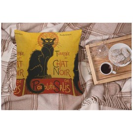 WONDERTIFY Black Cat Cushion Cover Funny Toulouse Nouveau Chat Noir Cute Lautrec Decorative Throw Pillow Covers For Couch, Bed Sofa Pillows Case Vintage 45X45 Cm