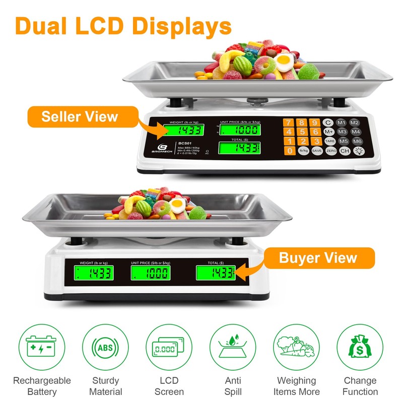 Price Computing Scale 88lb/40kg Commercial Food Scale for Produce Meat