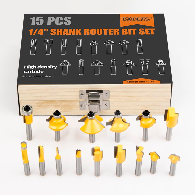 Router Bits Set 1/4 Inch Shank - BAIDETS 15 Pcs