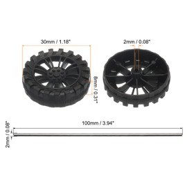 MECCANIXITY 50pcs Toy Car Wheels, 30mmx8mm Plastic Roll and 2mmx100mm Shaft Round Rod Axles for DIY RC Car Truck Boat Helicopter Model Part, Black