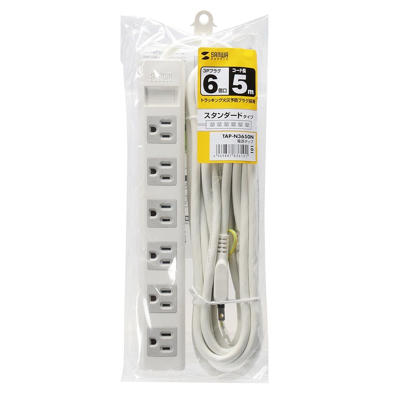 Sanwa Supply TAP-N3650N Power Strip 3P 6 Outlet 5m