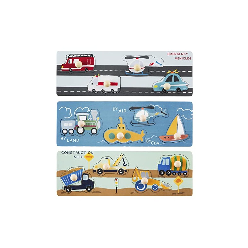 Mud Pie Children's Transportation Knob Puzzle, Emergency Vehicles