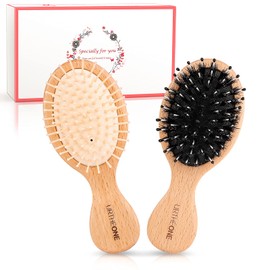 2Pcs Travel/Mini Hair Brush Boar Bristle Hairbrush for Girls Boys Kids Women Men,Detangling Brush for Thick Curly Thin Long Short Dry Hair