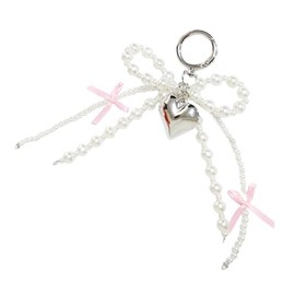 MMIUAEG Y2K Pearl Bowknot Keychain Heart Charm Bowknot Keyring Keychain for Women Sweet Bag Accessories Pearl Key Chains for Car Keys-C
