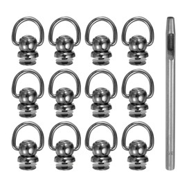 HARFINGTON 12pcs Metal Studs Rivets 8mm D-Ring Button Rivets with Leather Hole Punch for Leather Craft, Black
