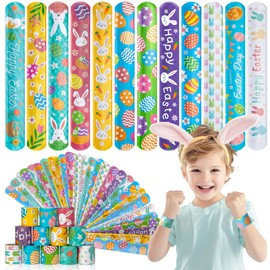 Childom 36 Pcs Easter Day Slap Bracelet,Easter Favors,Easter Bracelet Gifts,Easter Decorations Gifts Bracelet Decorations Outdoor,Easter Prizes Bracelets Bulk for Holiday