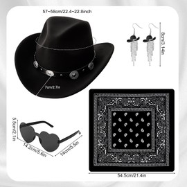 ZhouBoat 4Pcs Cowboy Hats for Women Rhinestone Tassels Cowgirl Hat Earrings Glasses Bandana Set for Western Cosplay