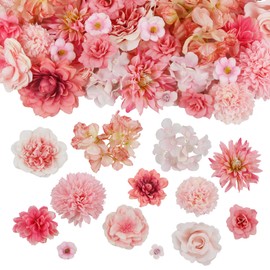 CITYES 50 Pcs Faux Flower Heads Small Artificial Flowers for Crafts Pink Fake Peony Daisy Rose Flowers Bulk Mini Flowers for Graduation Cap Garland Wedding Party DIY Home Decoration