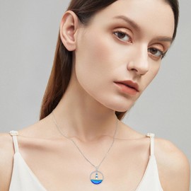 ROMANTICWORK Lighthouse Necklace 925 Sterling Silver Opal Lighthouse Wave Pendant Nautical Jewelry Gifts for Women