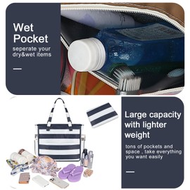 Waterproof Beach Tote Pool Bags for Women Ladies Extra Large Gym Tote Carry On Bag With Wet Compartment for Weekender Travel