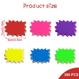 300PCS Fluorescent Starburst Sale Signs, 9 x 7cm Blank Star Shape Signs Star Burst Retail Price Tags for Retail Sale Supplies Pricing Labels (6 Colors)