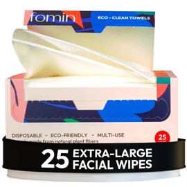 FOMIN Disposable Face Towels - 25 Count (1 Pack) 100% Biodegradable Ultra-Soft Towelette For Washing Face & Makeup Removal, 1ST Certified Vegan & Cruelty Free Facial Washcloth for All Skin Types