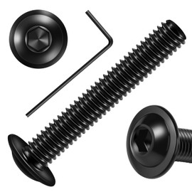 Mywish M6 x 35mm 25Pcs Flange Button Head Hex Socket Cap Screws Bolts, 304 Stainless Steel Furniture M6x1.0 Bolts Full Thread, Black Oxide & Hex Spanner