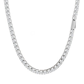 SDA Iced Out Diamond Tennis Chain Necklace Round 5A Cubic Zirconia Stainless Steel Water Proof Never Fade Necklaces for Women and Men (Width:4mm Length:22inchs)