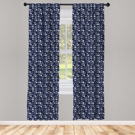 Ambesonne Leaves Curtains, Japanese Motifs Timeless Folklore Pieces in Flower Form on Indigo, Window Treatments 2 Panel Set for Living Room Bedroom, Pair of - 28" x 95", Dark Indigo and White