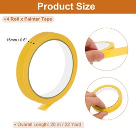 PATIKIL Masking Tape 0.6 Inch Wide, 4 Roll 22 Yard Painters Tape Bulk No Residue Craft Tape for Wall Painting Labeling Car Painting Home DIY Flower Crafts Decoration, Yellow