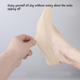 Mozeat Lens No Show Socks Womens Ultra Low Cut Liner Socks Non-Slip Invisible Liner Socks for Flats Heels Pumps, 5 Pairs, Sizes 5-8, 3 Black + 2 Nude