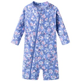 UMELOK Newborn Girl Bathing Suit Rash Guard Infant Rashguard Baby Swimsuit Sunsuit UPF 50+ Sun Protection Swimwear Blue/Floral-3-6M