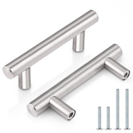 Probrico 15 Pack | T Bar Cabinet Pulls Stainless Steel Kitchen Handles Chest Cabinet Drawer Handle Pulls 2-1/2 Inch Hole Centers Brushed Nickel, 4 Inch Overall Length