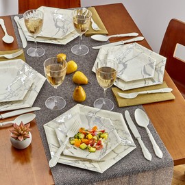 Silver Spoons MARBLE DESIGN PAPER PLATES | Hexagon Side Plates | Disposable Plates for Party | Silver Party Plates | Marble Collection | 18 PC | 7.5'