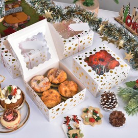 DOYIDE 32Pcs 6x6x3 in Christmas Cookie Boxes with Window, White Bakery Boxes for Cookie, Treat Boxes Pastry Boxes for Gift Giving, Chocolate Covered Strawberries, Dessert, Donut, Cupcakes Muffins