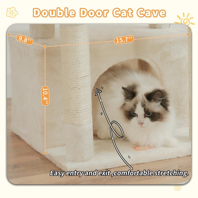 Heybly Cat Tree, Kitten Tower with Large Soft Cat Basket,