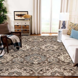 Superior Indoor Area Rug, Jute Backing, Modern Aesthetic, Vintage Floral Oriental Rugs, Home Decor for Entry, Dining, Kitchen, Augusta Collection, 6' x 9', Light Blue