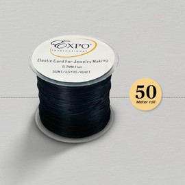 Expo International Elastic String Cord, 0.7 mm Wide Premium Stretchy String Cord for Jewelry Making, Thin Bracelet Cord, Versatile Jewelry Cord, Roll/Spool of 50 Meters, Black