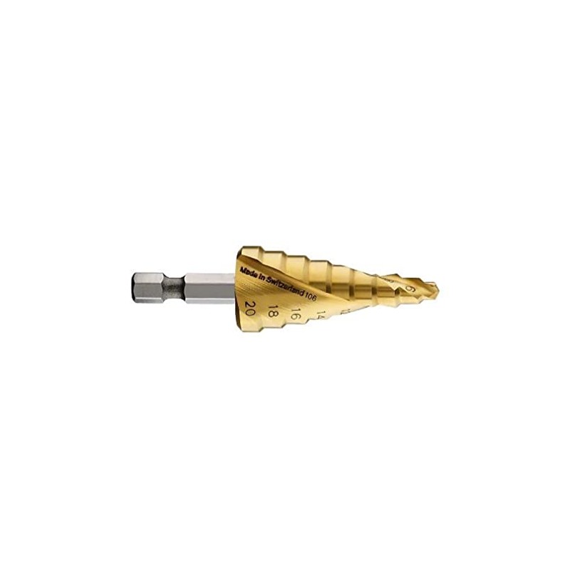 Bosch 2608587433 4/6/8/10/12/14/16/18/20 mm 1/4-Inch Hex HSS-TiN Step Drill Bit