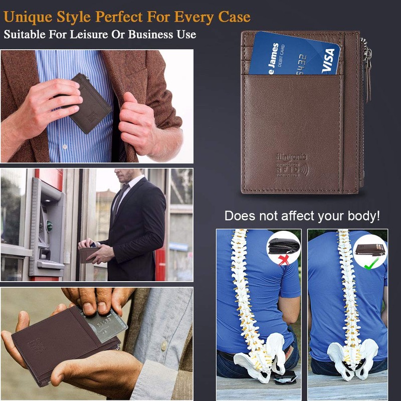 Flintronic Small Wallet, Leather, Business Card Holder with Coin Pocket