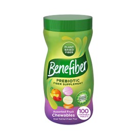 Benefiber Chewable Prebiotic Fiber Supplement Tablets for Digestive Health, Assorted Fruit Flavors - 100 Count