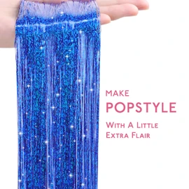 WENNALIFE Hair Tinsel for Girls, Treasure Blue Fairy Kit 1200 Strands 6PCS 48 Inch Heat Resistant Glitter Hair Extensions Kit Christmas Feathers Sparkle Strands