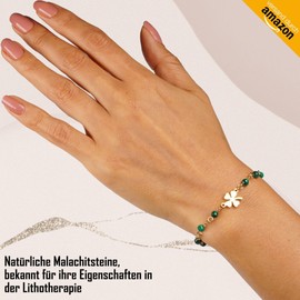 Tilove Natural Stone Malachite Healing Stone for Women with Clover Lucky Charm Stainless Steel Bracelet Designed in France Chakra Bracelet for Well-being, Gift Idea for Women, Mother's Day, Stainless