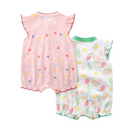 JiAmy Baby Romper Girls Summer Pack of 2 Short Sleeve Jumpsuit Clothing Made of 100% Cotton Playsuit & Pyjamas Baby Clothing for Newborns 0-12 Months, Green